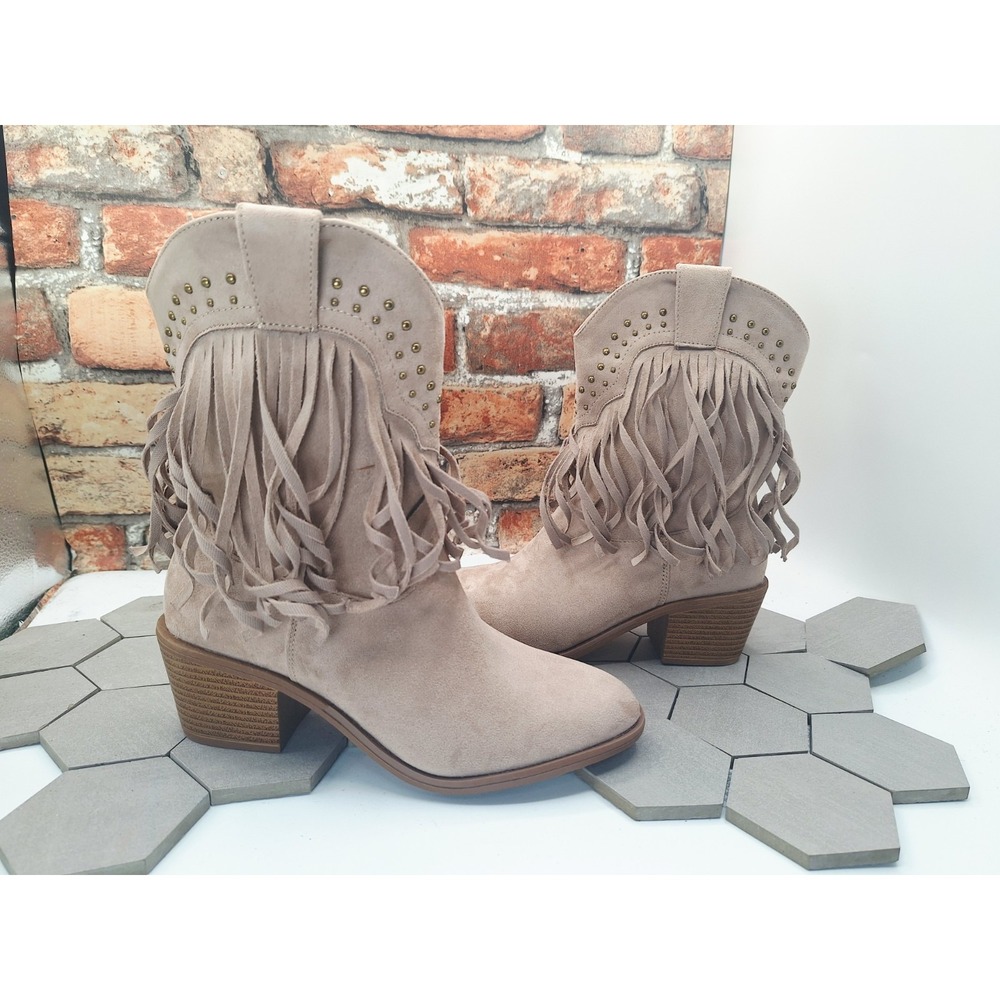 Women's 6.5 Brown Suede Western Ankle Booties Pointed Toe Cowgirl Studded